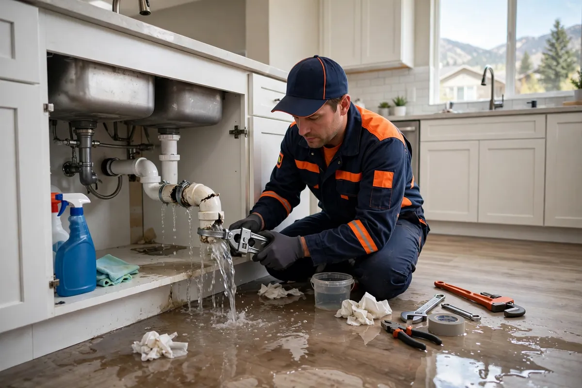 Burst Pipe Repair in Commerce City, CO — plumber repairing a burst water pipe and stopping the leak at a home in Commerce City, Adams County
