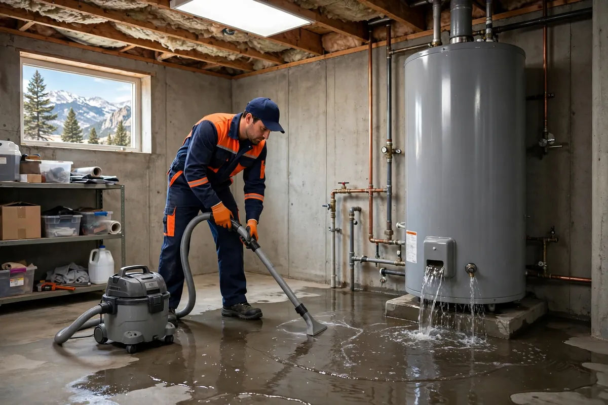 Emergency Water Heater Repair in Commerce City, CO — plumber responding to a leaking water heater emergency at a home in Commerce City, Adams County