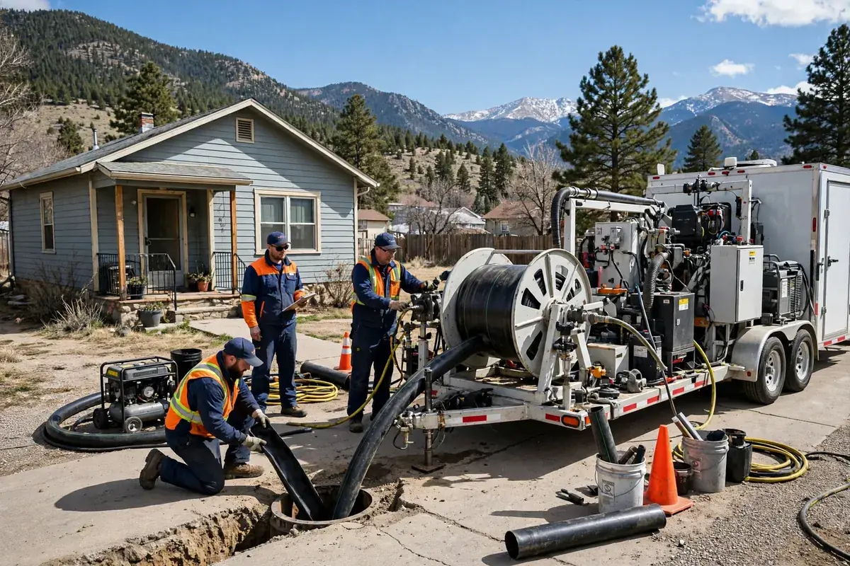 Sewer Line Repair in Fort Lupton, CO — crew inspecting and repairing a sewer line with camera equipment at a home in Fort Lupton, Weld County