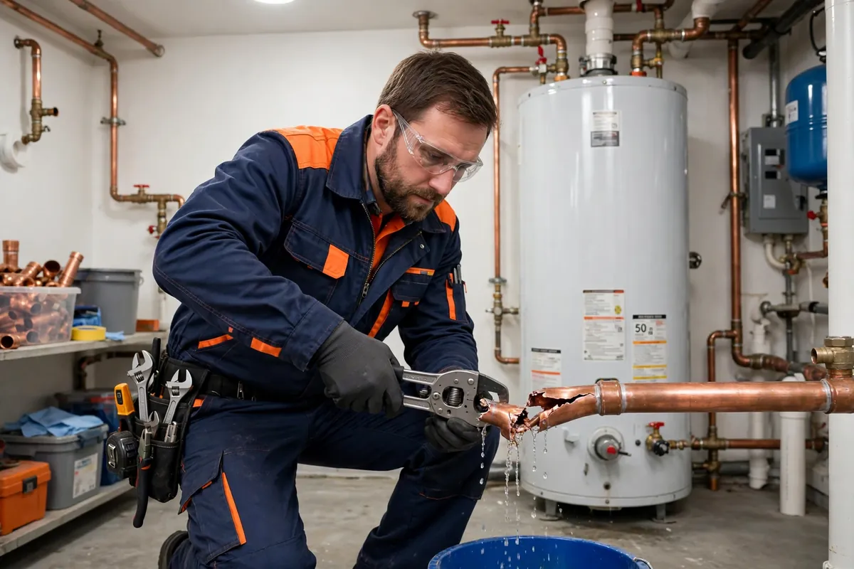 Burst Pipe Repair in Hudson, CO — plumber repairing a burst water pipe and stopping the leak at a home in Hudson, Weld County