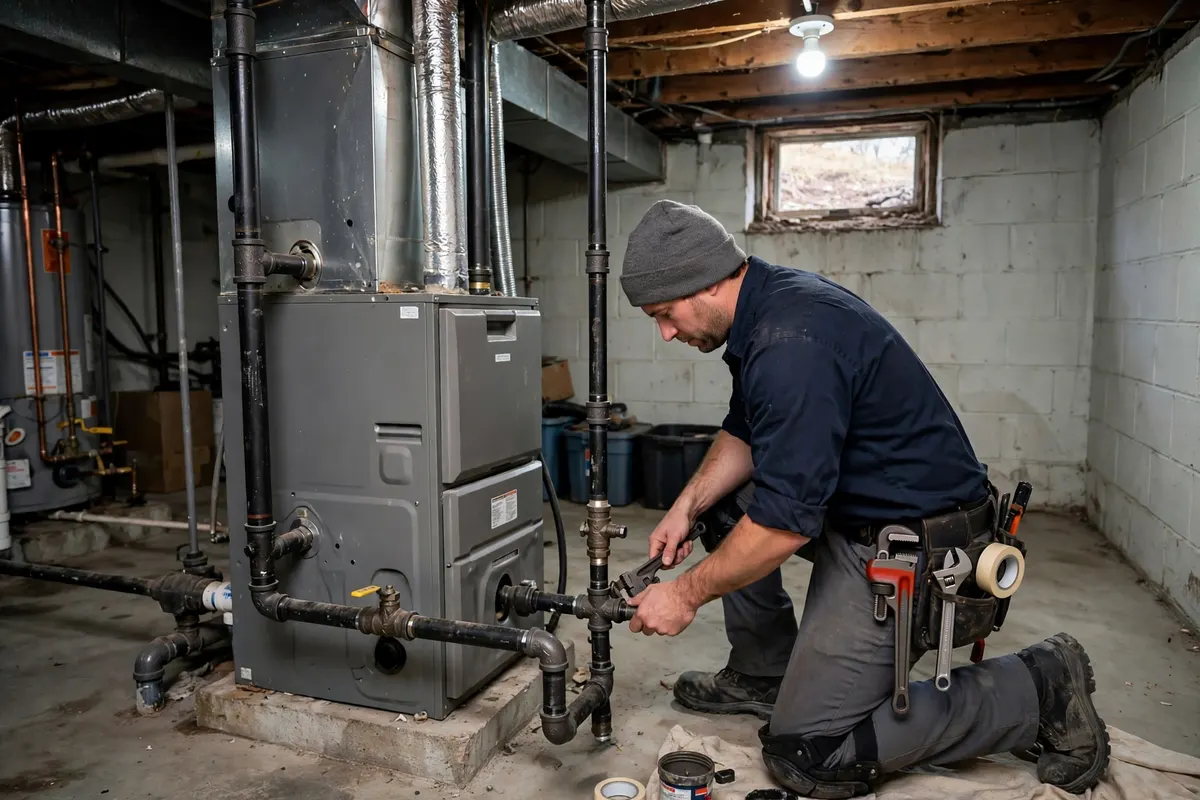 Gas Line Repair & Installation in Hudson, CO — plumber installing and pressure-testing a residential gas line at a home in Hudson, Weld County