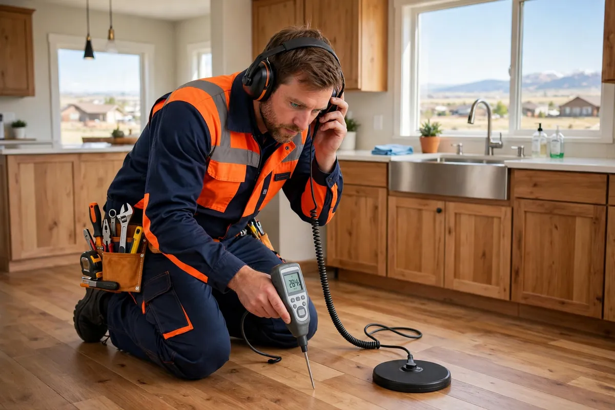 Leak Detection & Repair in Hudson, CO — technician finding a hidden leak with thermal imaging and acoustic equipment at a home in Hudson, Weld County