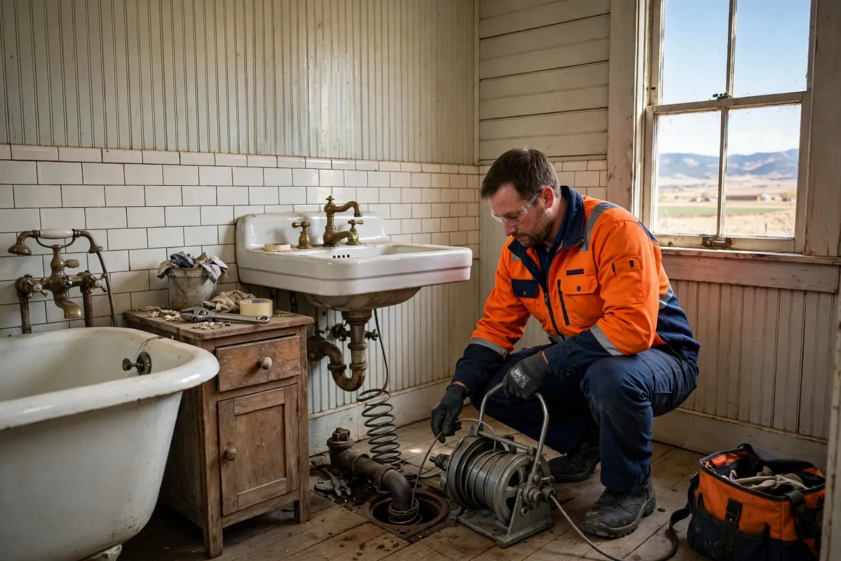 Drain Cleaning in Keenesburg, CO — technician cleaning a clogged drain with a professional auger at a home in Keenesburg, Weld County