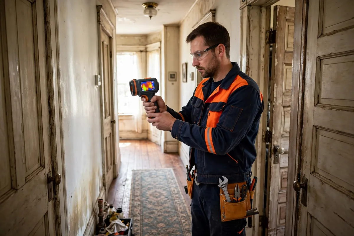 Leak Detection & Repair in Keenesburg, CO — technician finding a hidden leak with thermal imaging and acoustic equipment at a home in Keenesburg, Weld County