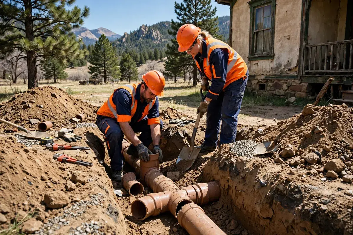 Sewer Line Repair in Keenesburg, CO — crew inspecting and repairing a sewer line with camera equipment at a home in Keenesburg, Weld County