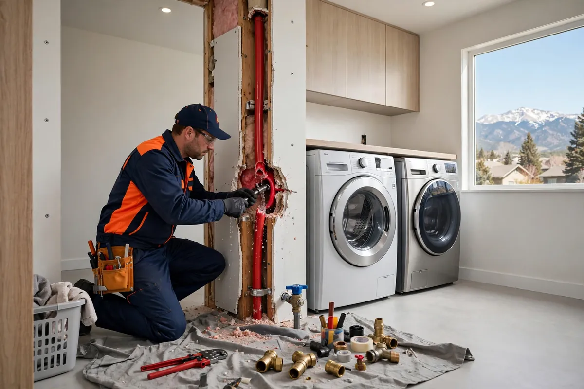 Burst Pipe Repair in Lochbuie, CO — plumber repairing a burst water pipe and stopping the leak at a home in Lochbuie, Weld County