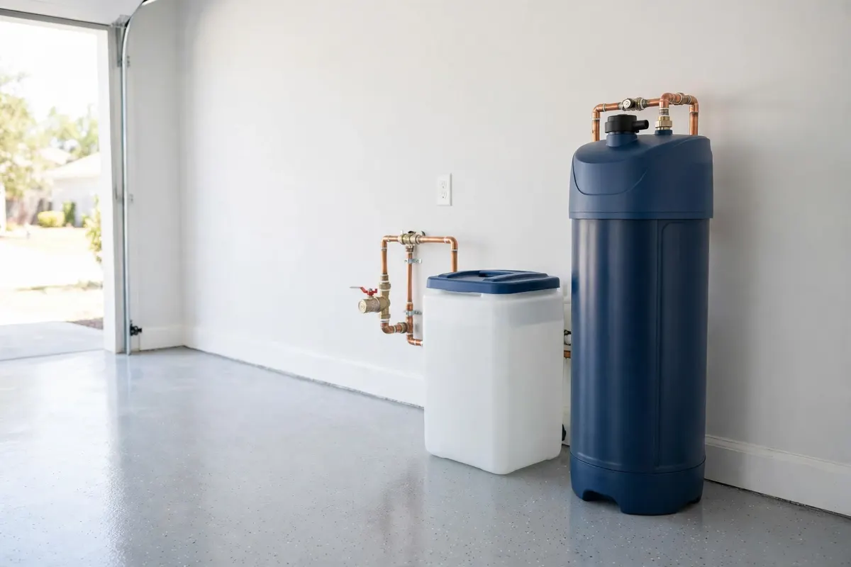 Water Softener Installation in Lochbuie, CO — plumber installing a water softener system to treat hard water at a home in Lochbuie, Weld County