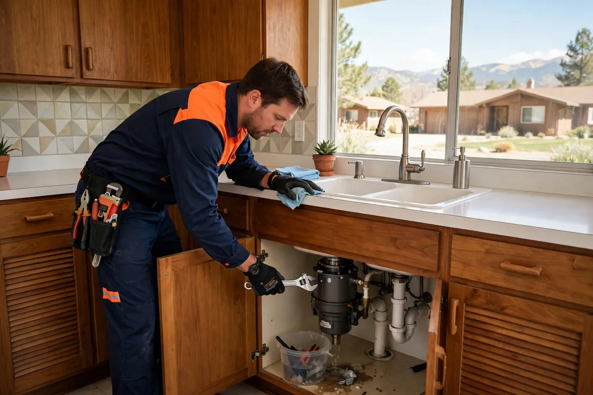 Drain Cleaning in Northglenn, CO — technician cleaning a clogged drain with a professional auger at a home in Northglenn, Adams County