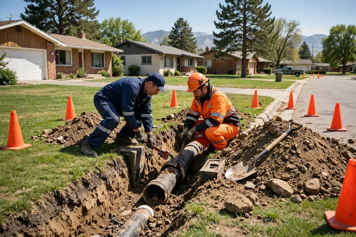 Sewer Line Repair in Northglenn, CO — crew inspecting and repairing a sewer line with camera equipment at a home in Northglenn, Adams County