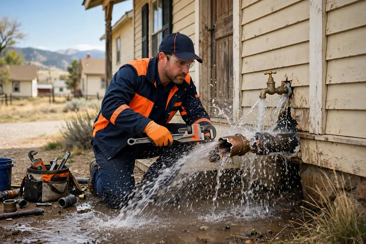 Burst Pipe Repair in Platteville, CO — plumber repairing a burst water pipe and stopping the leak at a home in Platteville, Weld County