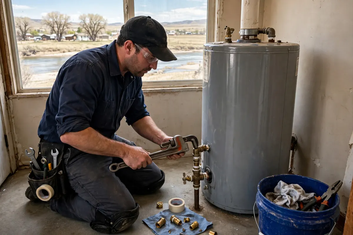 Gas Line Repair & Installation in Platteville, CO — plumber installing and pressure-testing a residential gas line at a home in Platteville, Weld County