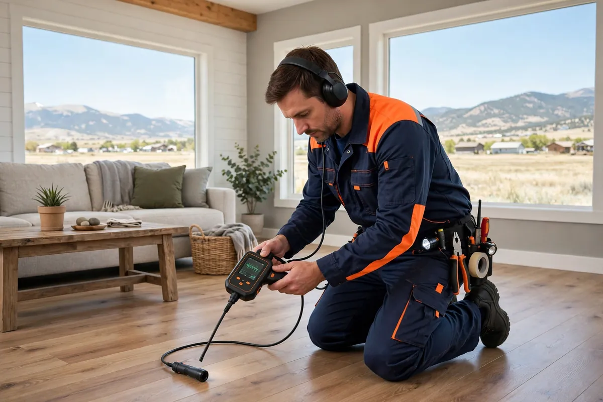 Leak Detection & Repair in Platteville, CO — technician finding a hidden leak with thermal imaging and acoustic equipment at a home in Platteville, Weld County