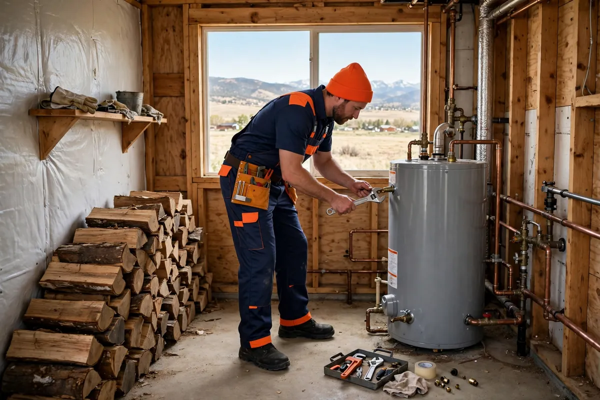 Water Heater Repair in Platteville, CO — technician servicing and repairing a tank water heater at a home in Platteville, Weld County