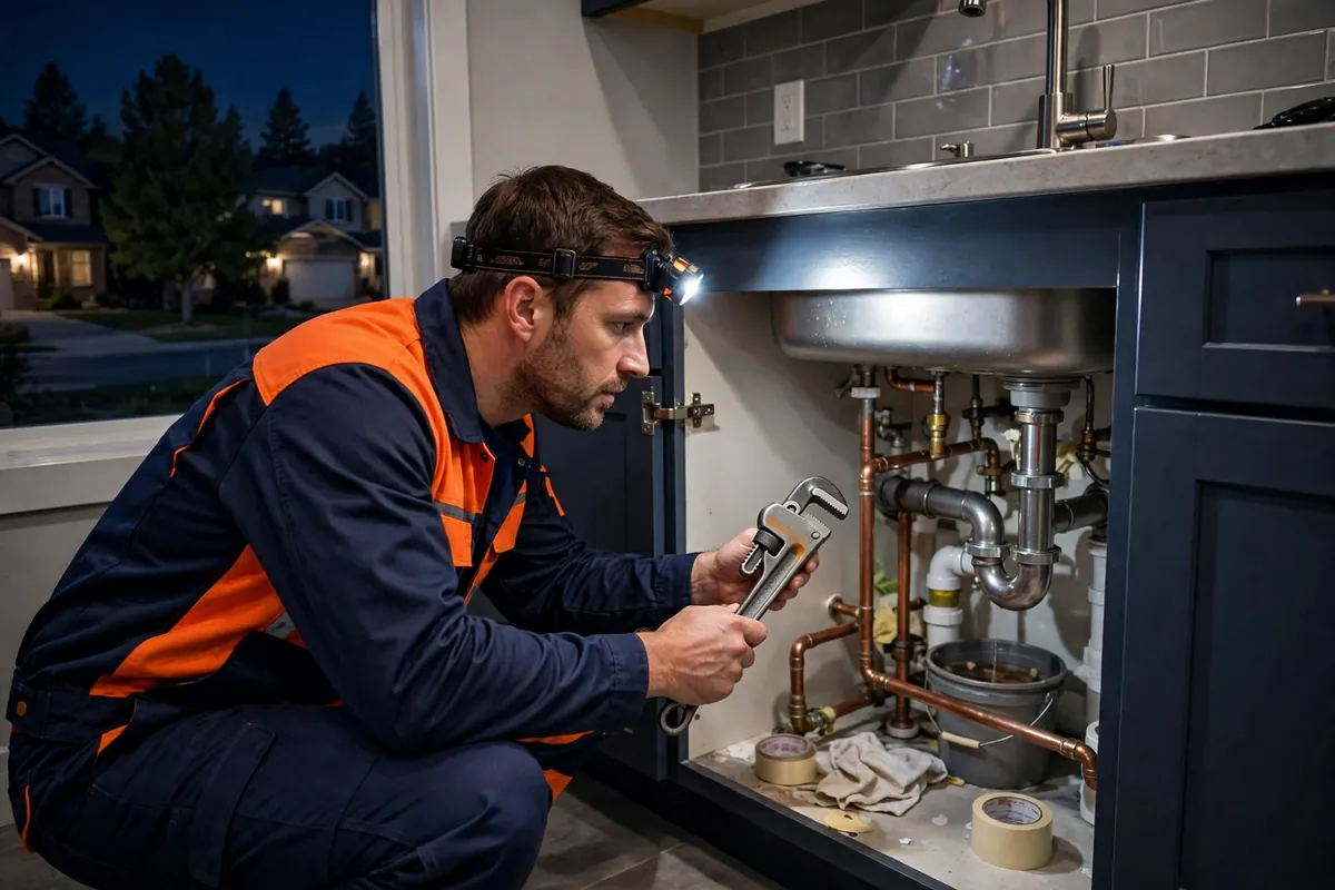 24/7 Emergency Plumber in Thornton, CO — 24/7 emergency plumber responding to an urgent call at a home at a home in Thornton, Adams County