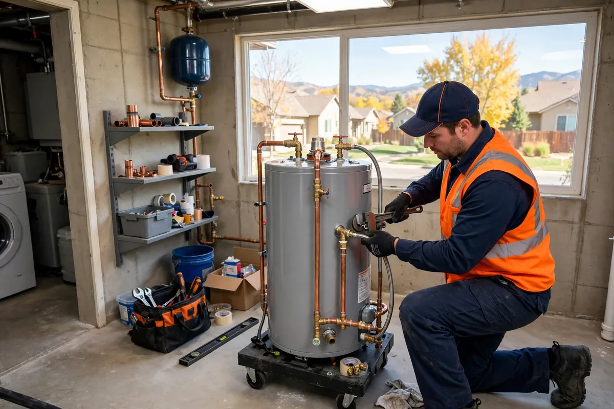 Emergency Water Heater Repair in Thornton, CO — plumber responding to a leaking water heater emergency at a home in Thornton, Adams County