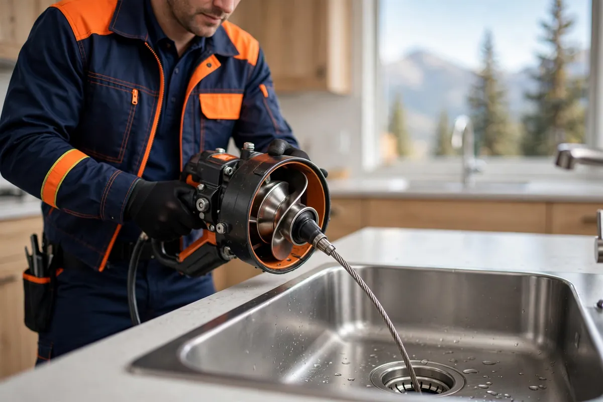 Drain Cleaning in Brighton, CO — technician cleaning a clogged drain with a professional auger