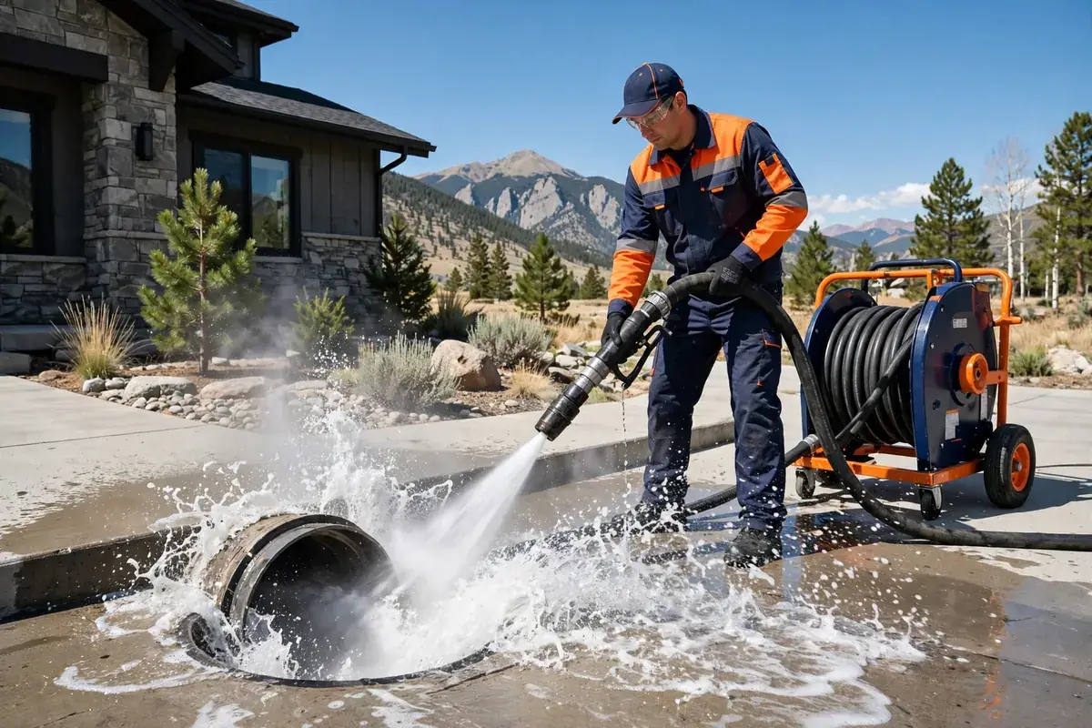 Emergency Drain Cleaning in Brighton, CO — crew clearing a backed-up drain with hydro-jetting equipment