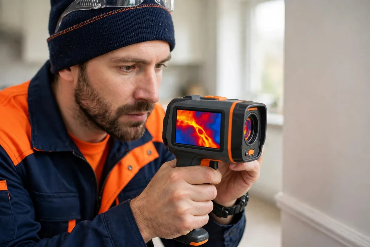 Leak Detection & Repair in Brighton, CO — technician finding a hidden leak with thermal imaging and acoustic equipment