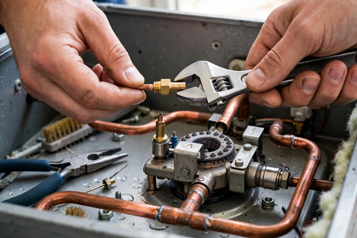 Water Heater Repair in Brighton, CO — technician servicing and repairing a tank water heater
